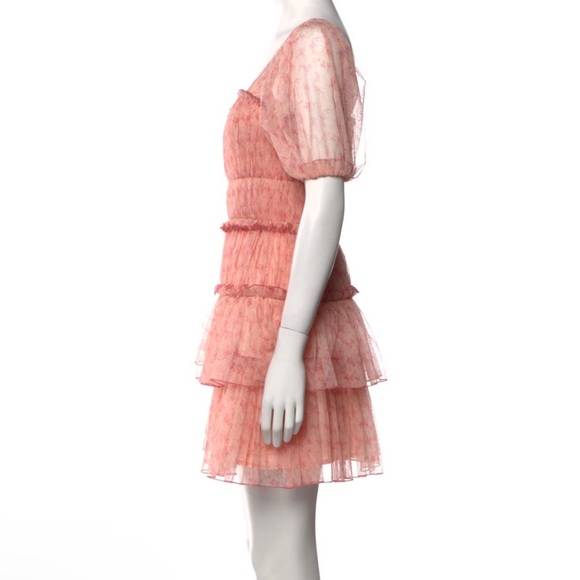 Jonathan Simkhai Delilah Pink Tulle Floral Tiered Mini Dress - Picture 5 of 7